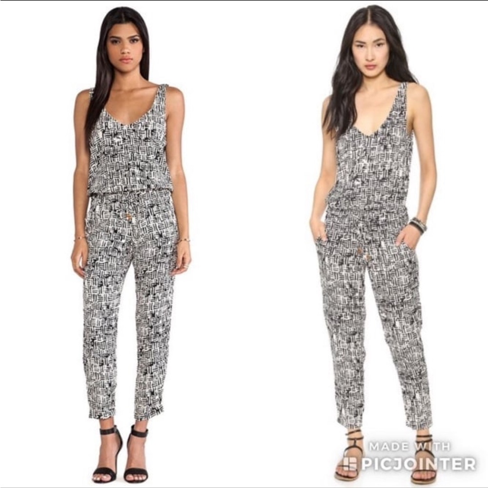 Ella Moss Kona Jumpsuit XS Beige Black Batik Print Hawaii